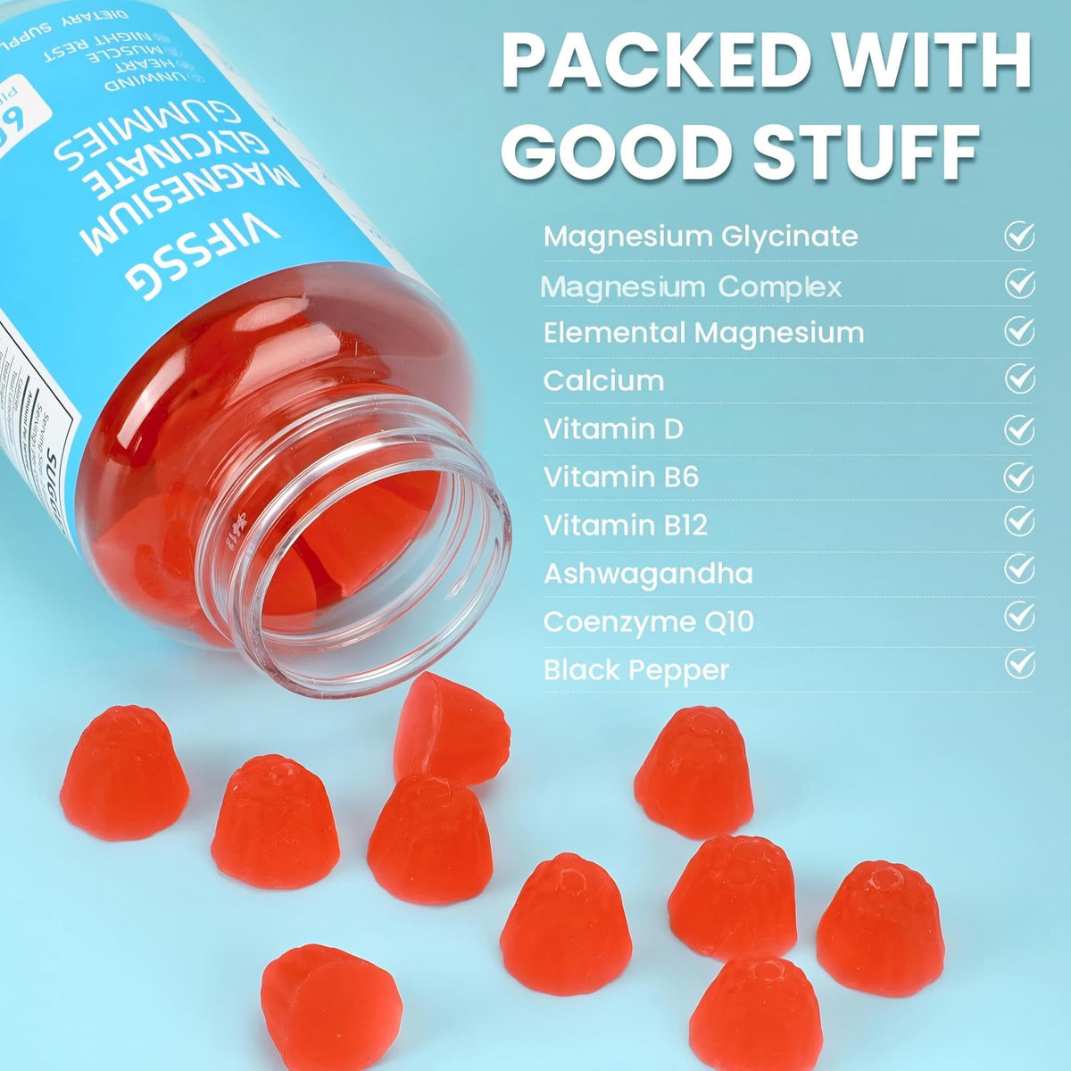 Buy supplements Magnesium Glycinate Gummies 400mg, Sugar Free Gummies with Magnesium L-Threonate 200mg - Magnesium Supplement Chewable Gummies - Vitaza UK Supplements UK