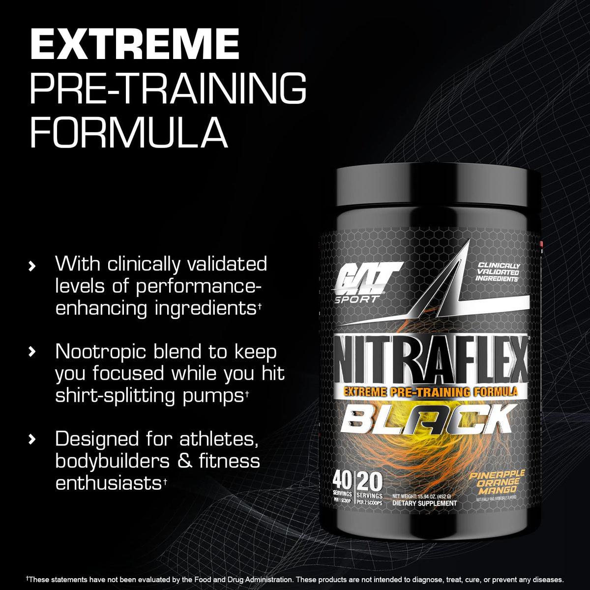 GAT SPORT Nitraflex Black Pre-Workout Powder, Extreme Pre-Training Formula for Men GAT SPORTBuy Supplements Australia