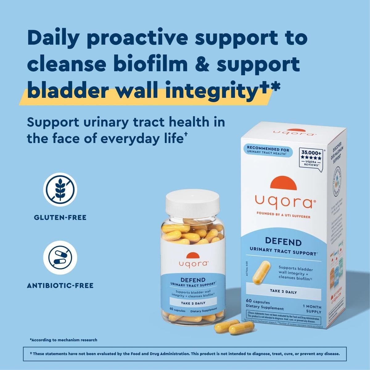 Buy supplements Uqora Defend - Urinary Tract Health Supplement - Support Bladder Health & Cleanse Biofilm* with D-Mannose, Green Tea Extract, Turmeric Extract & More - Vitaza UK Supplements UK