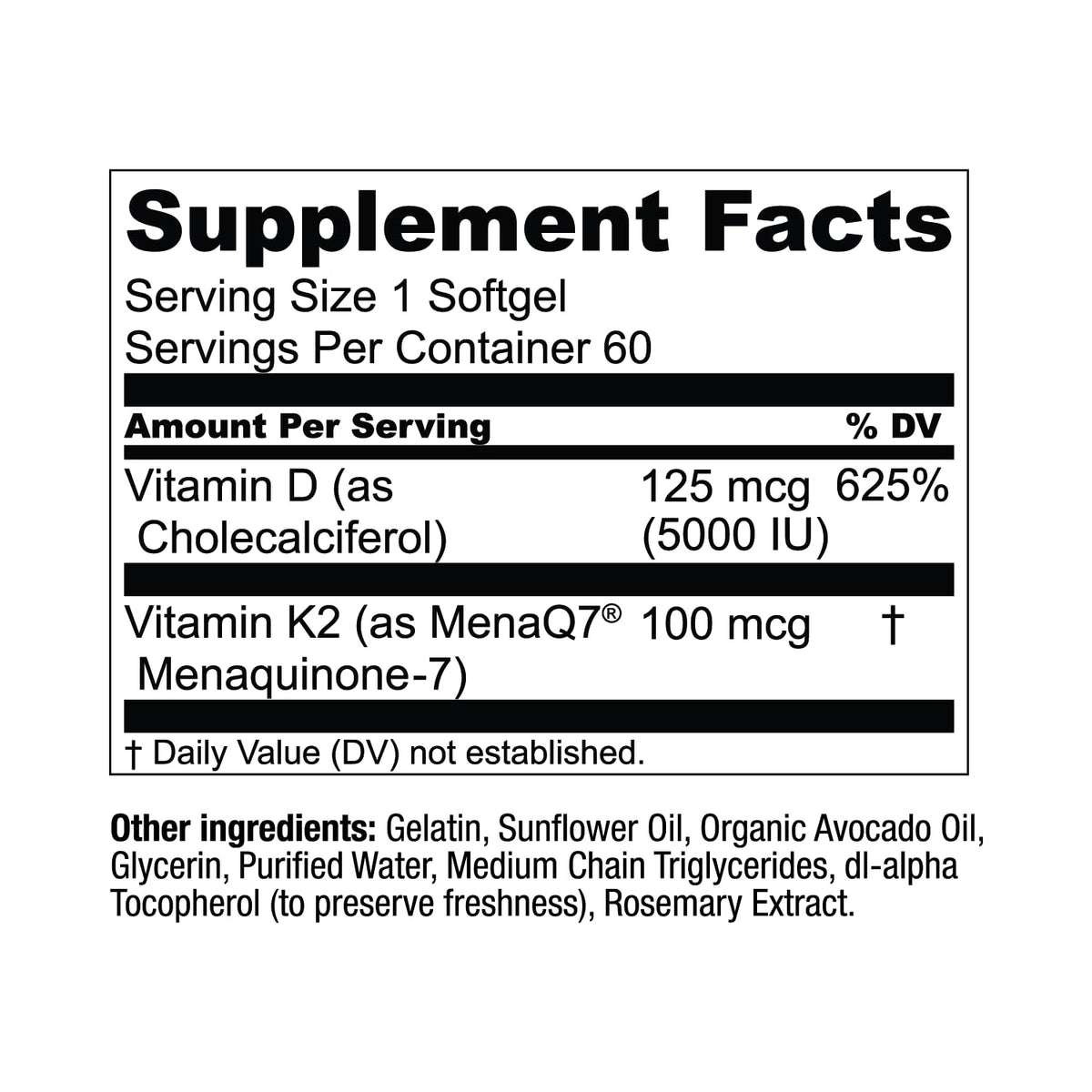 Live Conscious Vitamin K2 MK7 with D3 Supplement | Bone & Heart Health Support - Patented Vitamin K & Vitamin D3 5000 IU - 60 Softgels - Maple Wellness Supplements