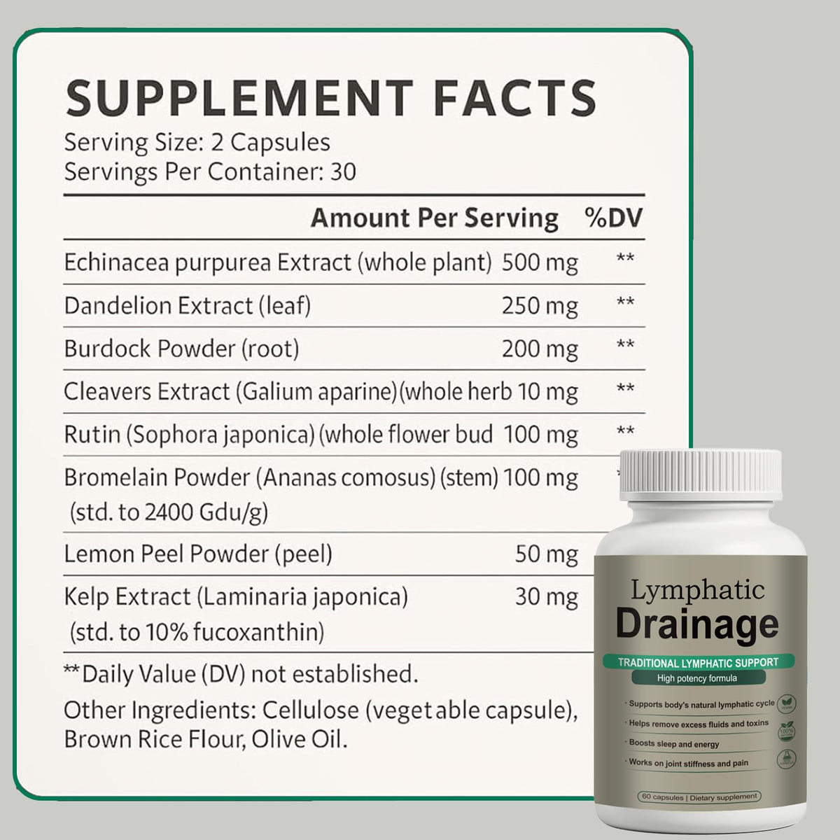 Lymphatic Drainage Capsules – Natural Herbal Blend with Dandelion, Burdock, Kelp & Echinacea – Supports Circulation & Fluid Balance - Maple Wellness Supplements