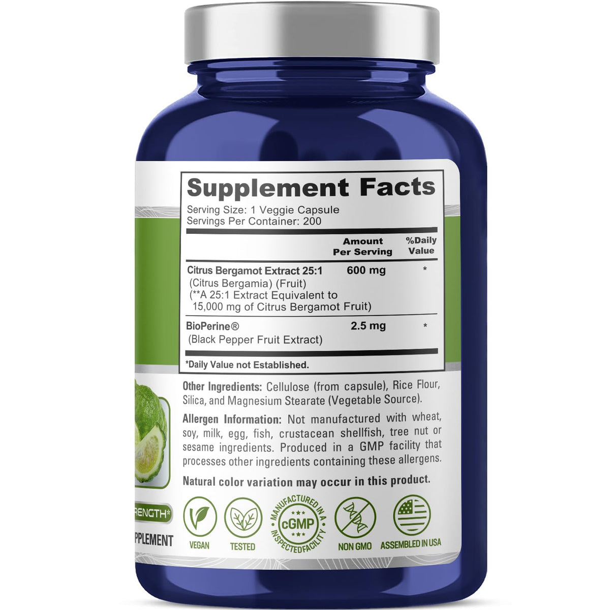 NusaPure Citrus Bergamot Capsules 15,000mg, 200 Capsules - 25:1 Bergamot Extract - 200 Servings, Bioperine, Vegan, Non-GMO - Maple Wellness Supplements
