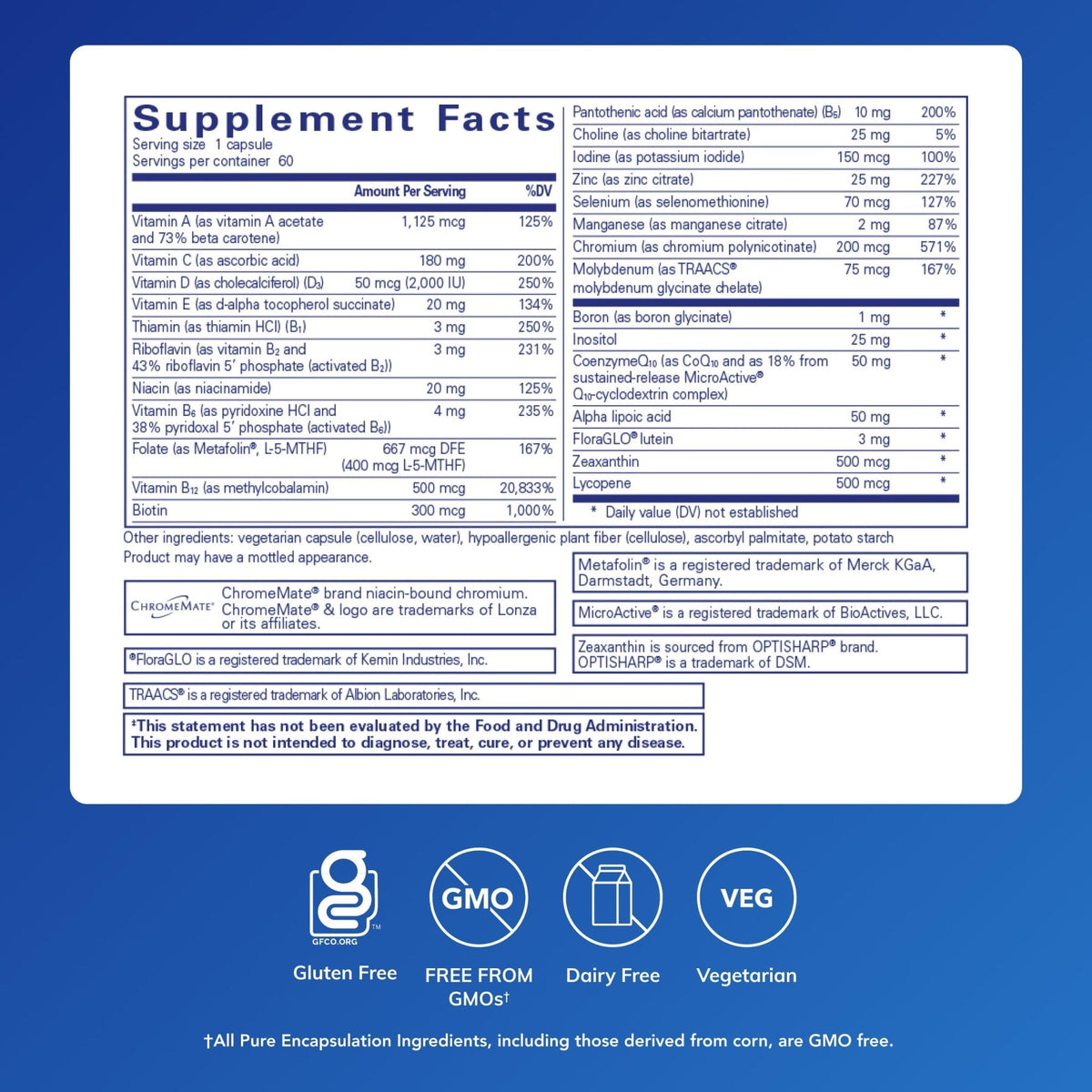 Pure Encapsulations O.N.E. Multivitamin - Once Daily Multivitamin with Antioxidant Complex Metafolin, CoQ10, and Lutein to Support Vision - Maple Wellness Supplements