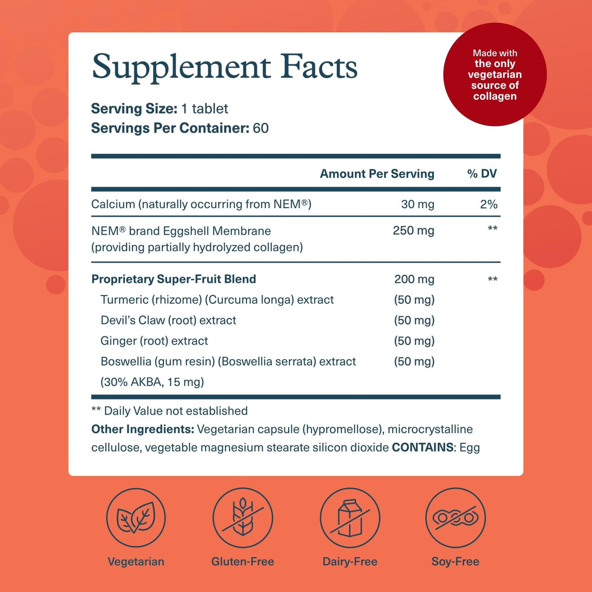 Youtheory Joint Collagen - Vegetarian Collagen Supplement with NEM Eggshell Membrane & Boswellia Extract - Dairy, Soy & Gluten Free - 60 Vegetarian Capsules - Maple Wellness Supplements