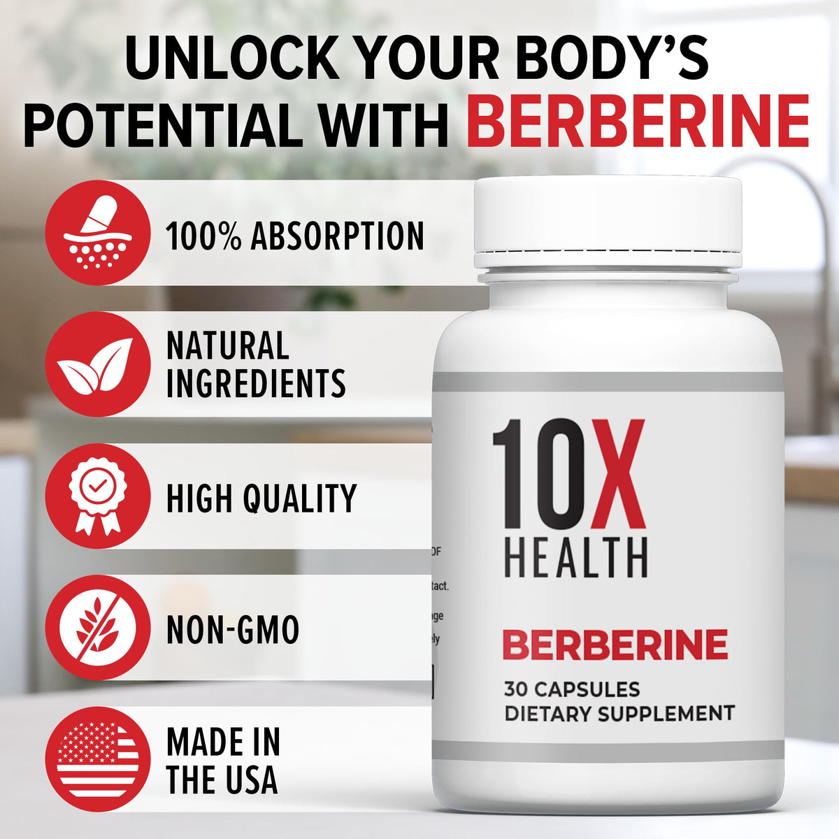 10X Health Berberine Supplement 500mg - Contains Dihydroberberine Supplement for Better Absorption - Supports Cardiovascular & Gut Health - Maple Wellness Supplements