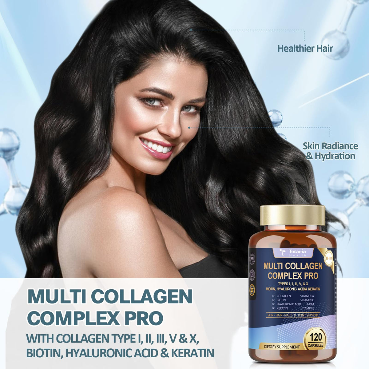 18-in-1 Collagen Pro with Hyaluronic Acid, Keratin, Biotin, VIT A C & E for Skin, Hair, Nails, Joint & Beauty - Multi Collagen Peptides Capsules - Maple Wellness Supplements