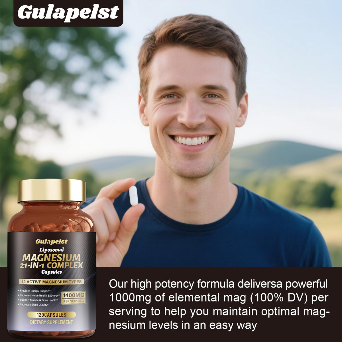 21 in 1 Liposomal 1400mg Magnesium Complex (Citrate, Glycinate, Malate etc) Capsule - 12 Active Types Magnesium with Vitamin D3, B6, B12, C, Ashwagandha & CoQ10 for Women & Men - Maple Wellness Supplements