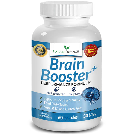 40-in-1 Brain Booster Supplement for Focus, Memory, Clarity, Energy | Advanced Vitamins Plus eBook | for Men & Women, Cognitive Function Nootropic Support with DMAE, Mind Health Formula | 60 Capsules - Maple Wellness Supplements