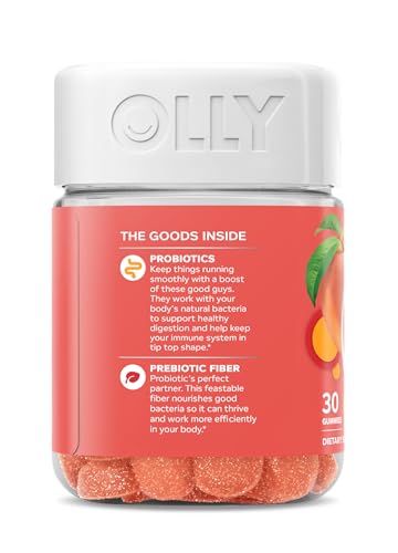 Buy supplements OLLY Probiotic + Prebiotic Gummy, Digestive Support and Gut Health, 500 Million CFUs, Fiber, Adult Chewable Supplement - Vitaza UK Supplements UK