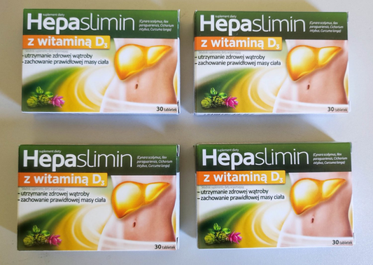 4x 30 HEPASLIMIN & Vitamin D3 For Healthy Liver Helps Digestion Detox 60 Tabs - Maple Wellness Supplements