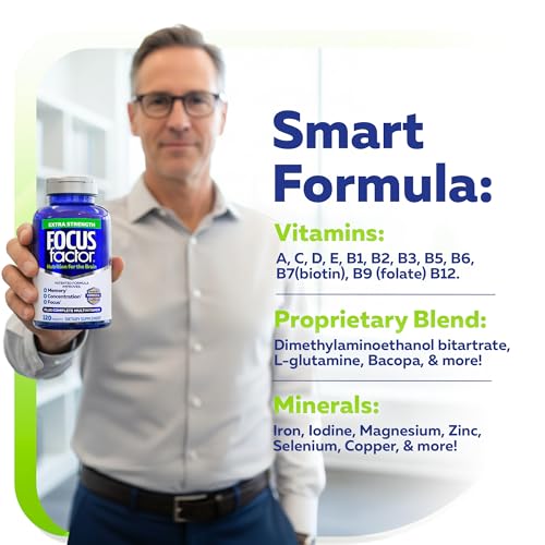 Buy supplements Focus Factor Adults Extra Strength, 120 Count - Brain Supplement for Memory, Concentration and Focus - Complete Multivitamin with DMAE - Vitaza UK Supplements UK