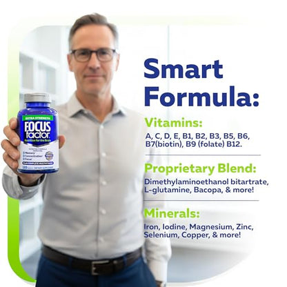 Buy supplements Focus Factor Adults Extra Strength, 120 Count - Brain Supplement for Memory, Concentration and Focus - Complete Multivitamin with DMAE - Vitaza UK Supplements UK
