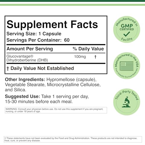 Buy supplements Dihydroberberine Supplement 100mg, 60 Capsules (Patented GlucoVantage Super - Vitaza UK Supplements UK