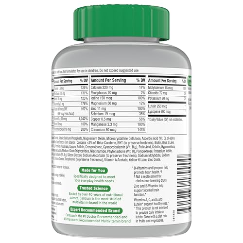 Buy supplements Centrum Silver Multivitamin for Adults 50 Plus, Multivitamin/Multimineral Supplement, Vitamin D3, B Vitamins, Gluten Free, Non-GMO Ingredients - Vitaza UK Supplements UK