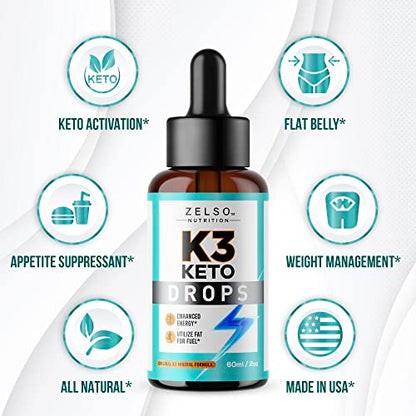 (3 Pack) K3 Keto Drops for Weight Loss - Fat Burner & Metabolism Booster | Advanced Keto ZELSOBuy Supplements Australia