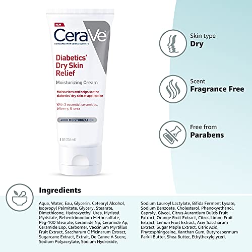 Buy supplements CeraVe Moisturizing Cream for Diabetics’ Dry Skin, Urea Cream with Bilberry for Face and Body, Fragrance Free - Vitaza UK Supplements UK