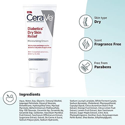 Buy supplements CeraVe Moisturizing Cream for Diabetics’ Dry Skin, Urea Cream with Bilberry for Face and Body, Fragrance Free - Vitaza UK Supplements UK