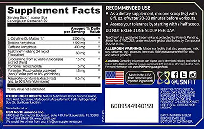 USN 3XT Max Pre-Workout Supplement Drink Mix Powder for Energy, Endurance and Pump, Nitric Oxide, Citrulline, Caffeine, Zero Creatine, Fruit Punch, 6.3493 Oz