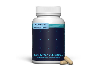 Buy supplements Blueprint Bryan Johnson Essential Capsules - Daily Multivitamin/Multimineral for Women and Men - Antioxidant Supplement with Calcium, Vitamin B1, Vitamin D, and Zinc - Vitaza UK Supplements UK