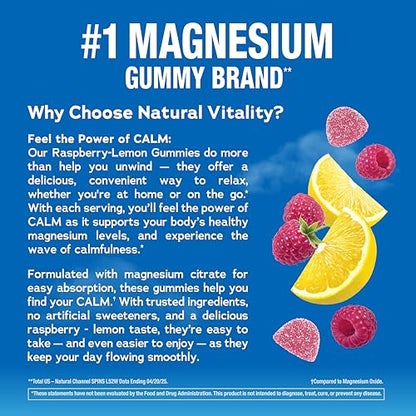 Buy supplements Natural Vitality Calm Magnesium Gummies | 330mg Per Serving | Raspberry Lemon Flavored Supplement | Gluten-Free & Vegan | 240 Count - Vitaza UK Supplements UK