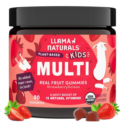 Buy supplements Llama Naturals Kids Multivitamin Gummies | Real Fruit, No Added Sugar Cane | Organic Vegan Toddler Whole Food Vitamins | Vitamin D, C & Beta Carotene Gummy Supplement - Vitaza UK Supplements UK