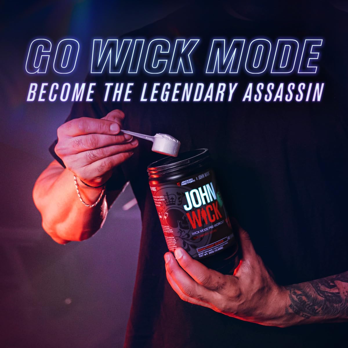 Buy supplements Jacked Factory X John Wick - Wick Mode Pre Workout Powder - Intense Energy, Battle-Ready Focus, Unstoppable Commitment, and Sheer Will - Vitaza UK Supplements UK