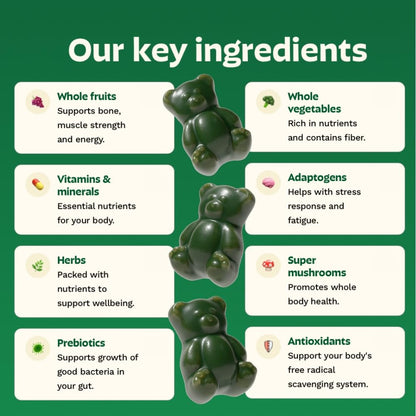 Buy supplements Gruns Adult Super Greens Multivitamin Gummies, Superfood Gummy Vitamins for Women and Men with Spirulina, Chlorella - Vitaza UK Supplements UK