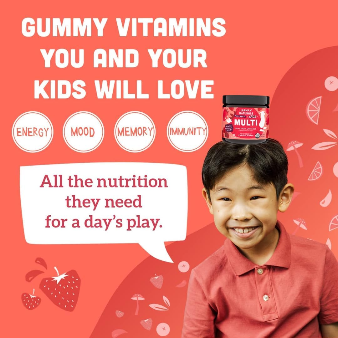 Buy supplements Llama Naturals Kids Multivitamin Gummies | Real Fruit, No Added Sugar Cane | Organic Vegan Toddler Whole Food Vitamins | Vitamin D, C & Beta Carotene Gummy Supplement - Vitaza UK Supplements UK