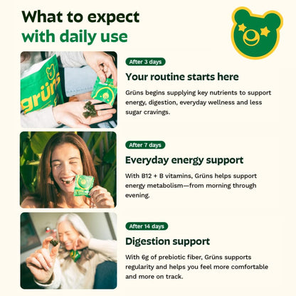 Buy supplements Gruns Adult Super Greens Multivitamin Gummies, Superfood Gummy Vitamins for Women and Men with Spirulina, Chlorella - Vitaza UK Supplements UK