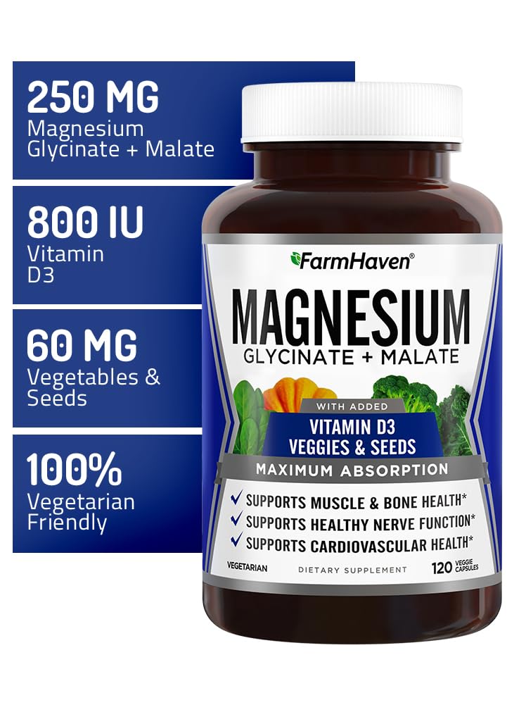 Buy supplements FarmHaven Magnesium Complex –Magnesium Glycinate & Malate w/Vitamin D3, 100% Chelated for Max Absorption, Vegetarian – Bone Health - Vitaza UK Supplements UK