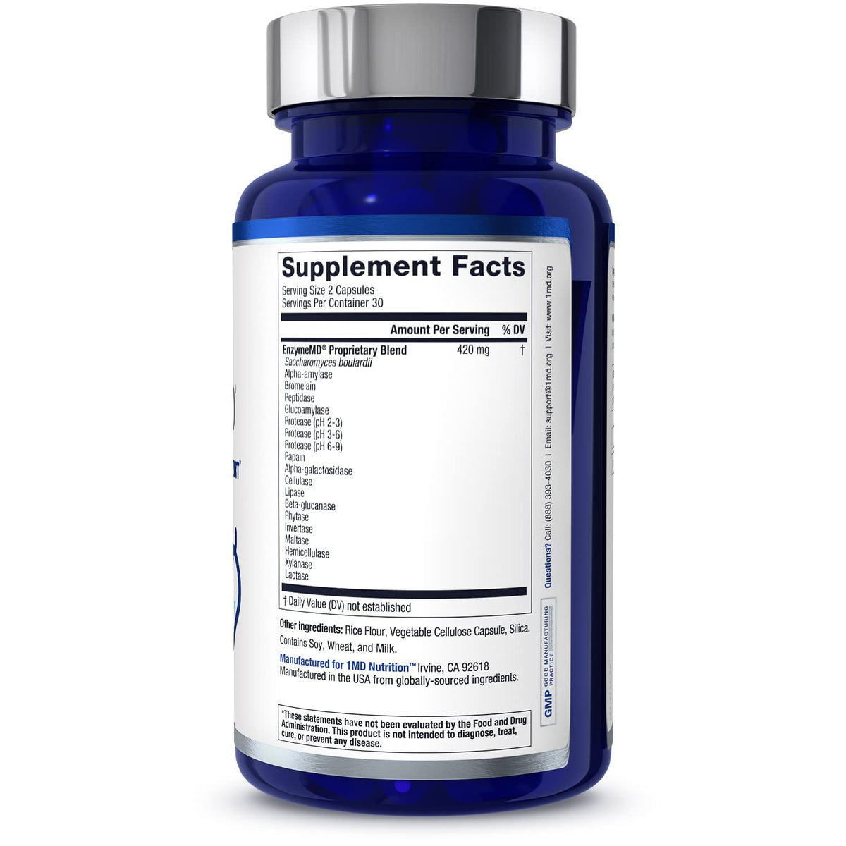 Buy supplements 1MD Nutrition EnzymeMD - Digestive Enzymes Supplement - Doctor Formulated | 18 Plant-Based Enzymes - Gas & Bloating Support | 60 Capsules - Vitaza UK Supplements UK