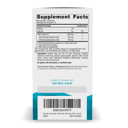 Buy supplements Nordic Naturals Ultimate Omega, Lemon Flavor - 90 Soft Gels - 1280 mg Omega-3 - High-Potency Omega-3 Fish Oil Supplement with EPA & DHA - Vitaza UK Supplements UK