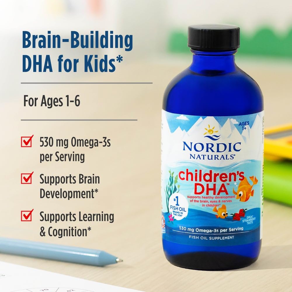 Buy supplements Nordic Naturals Children’s DHA, Strawberry - 8 oz for Kids - 530 mg Omega-3 with EPA & DHA - Brain Development & Function - Vitaza UK Supplements UK