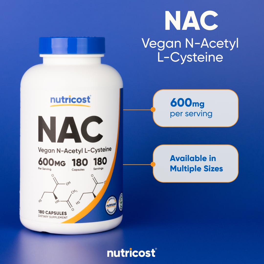 Buy supplements Nutricost N-Acetyl L-Cysteine (NAC) 600mg, 180 Capsules - Non-GMO, Gluten Free - Vitaza UK Supplements UK