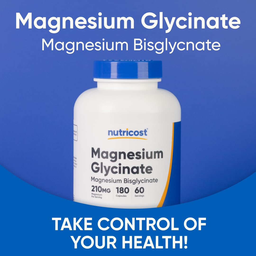 Buy supplements Nutricost Magnesium Glycinate Capsules (180 Capsules, 210 mg Per Serving) - Magnesium Glycinate Supplement for Gentle Absorption - Vitaza UK Supplements UK