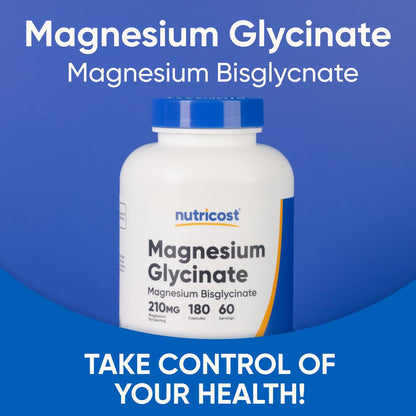 Buy supplements Nutricost Magnesium Glycinate Capsules (180 Capsules, 210 mg Per Serving) - Magnesium Glycinate Supplement for Gentle Absorption - Vitaza UK Supplements UK