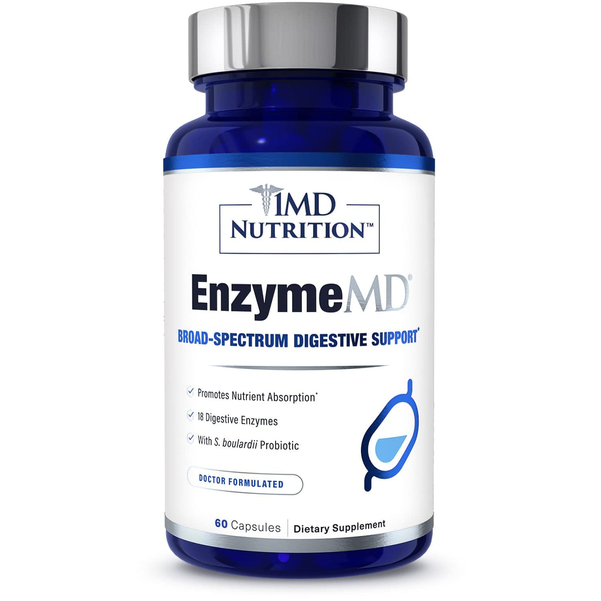 Buy supplements 1MD Nutrition EnzymeMD - Digestive Enzymes Supplement - Doctor Formulated | 18 Plant-Based Enzymes - Gas & Bloating Support | 60 Capsules - Vitaza UK Supplements UK