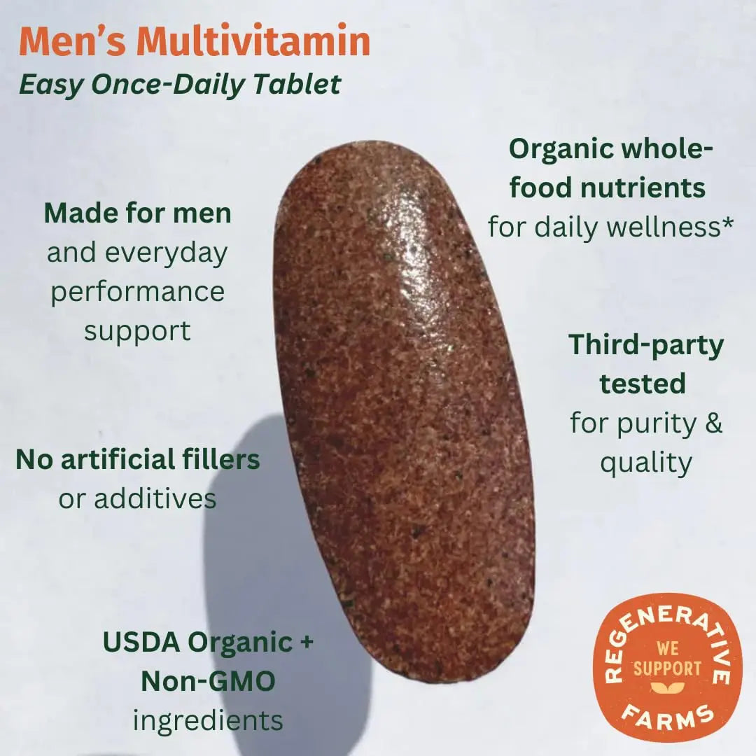 EarthFirst Organic Men’s Multi Once Daily, Whole-Food Multivitamin with 19 Vitamins & Minerals for Energy, Heart, Bone Strength EarthFirst OrganicBuy Supplements Australia