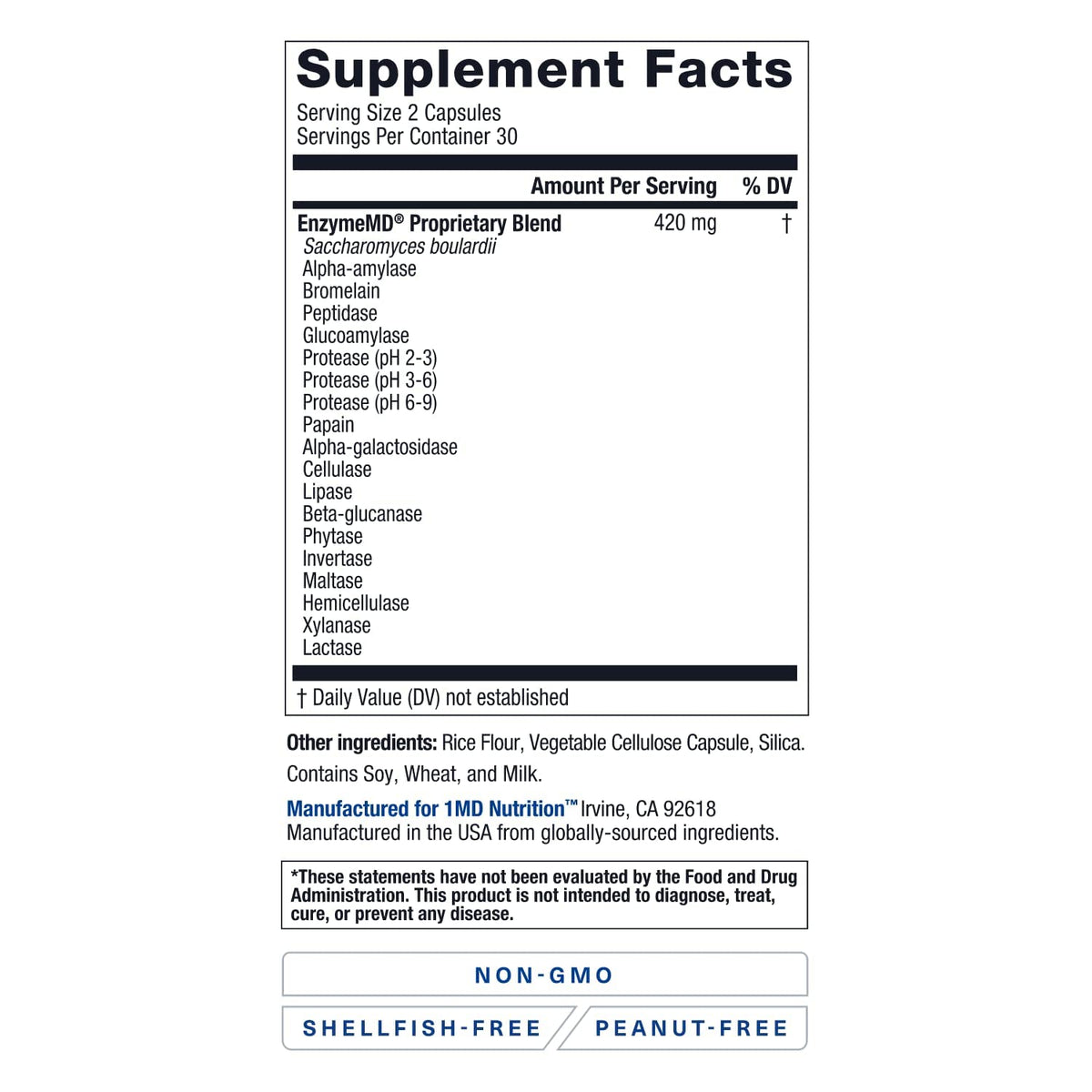 Buy supplements 1MD Nutrition EnzymeMD - Digestive Enzymes Supplement - Doctor Formulated | 18 Plant-Based Enzymes - Gas & Bloating Support | 60 Capsules - Vitaza UK Supplements UK