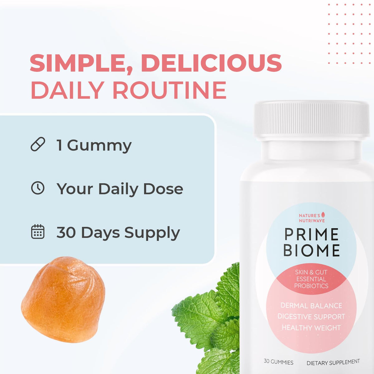 Buy supplements Nature’s NutriWave PrimeBiome Probiotic Gummies – Plant-Based Blend with Inulin, Lion’s Mane, Ginger & More– Non-GMO, No Stimulants, GMP Certified - Vitaza UK Supplements UK