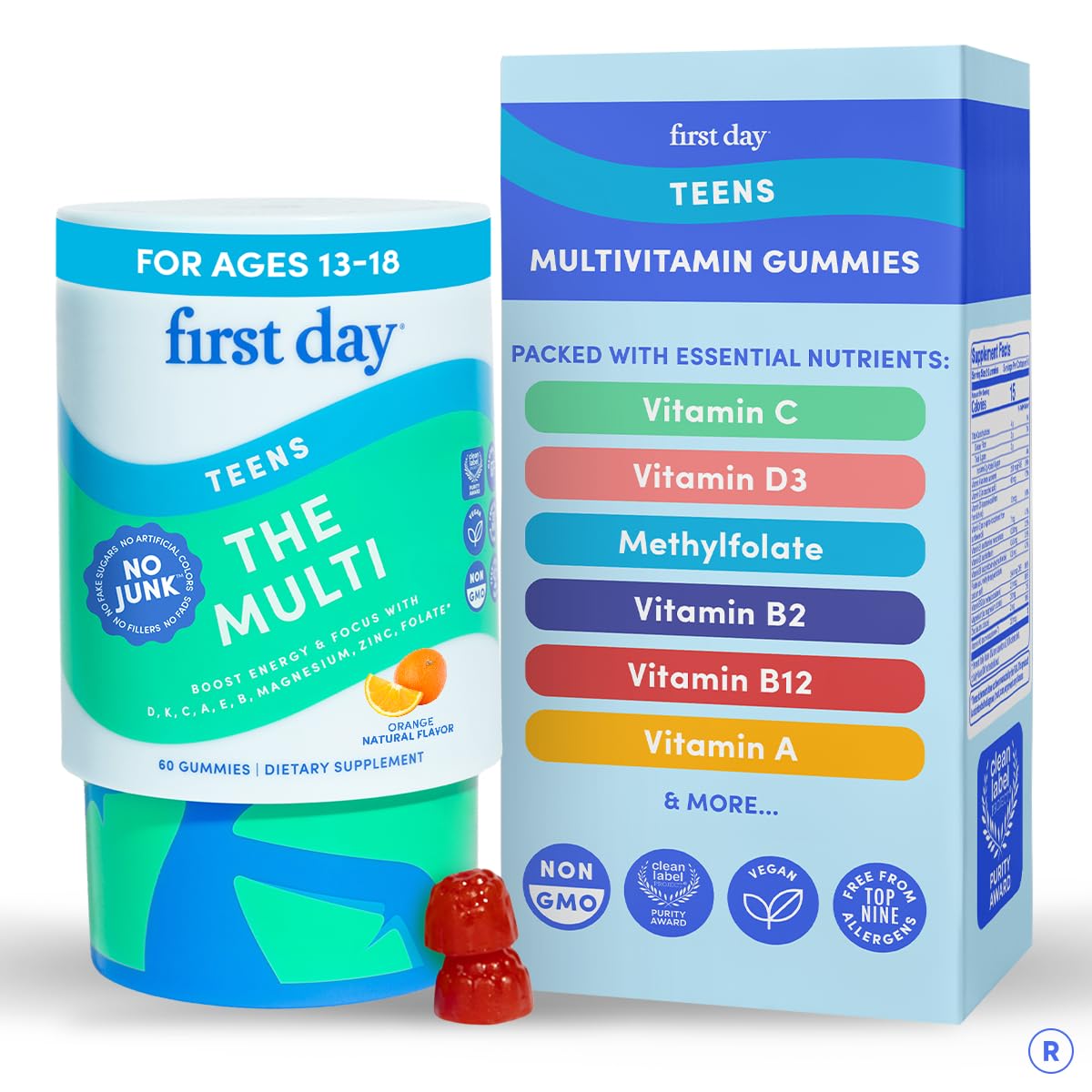 Buy supplements FIRST DAY Vitamins for Teens - Teen Multi Vitamins for Girls & Boys 12-17, Organic Fruit & Veggie Blend - 12 Key Nutrients: Vitamins A - Vitaza UK Supplements UK