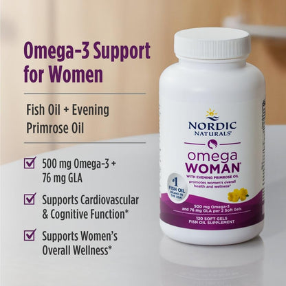 Buy supplements Nordic Naturals Omega Woman, Lemon - 120 Soft Gels - 500 mg Omega-3 + 800 mg Evening Primrose Oil - Vitaza UK Supplements UK