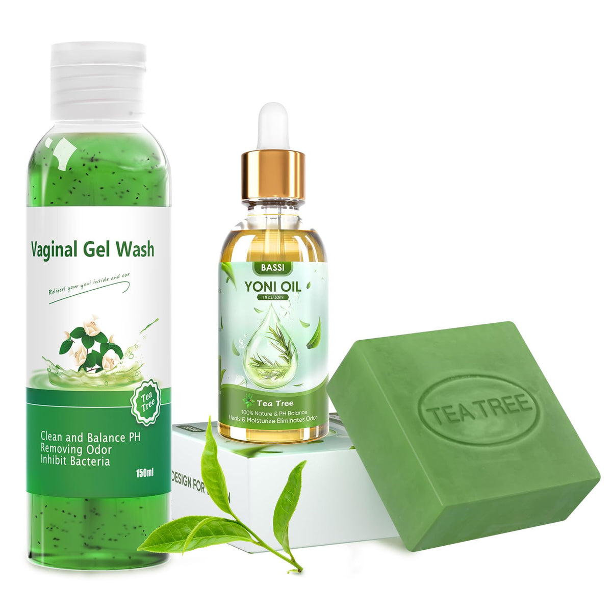 Feminine Wash & Yoni Oil & Yoni Soap Tea Tree Set for Women, Yoni Wash for Vaginal Ph Balance Remove