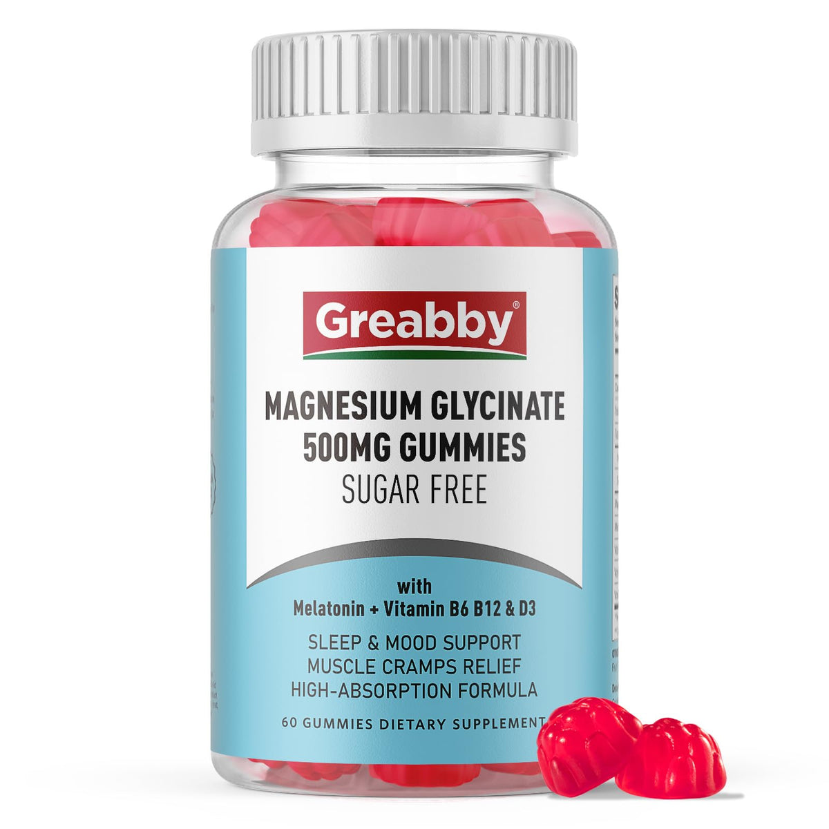 Buy supplements Greabby Magnesium Glycinate Gummies 500mg for Adults Sleep Support, Chewable Magnesium Gummies for Women & Men - Vitaza UK Supplements UK
