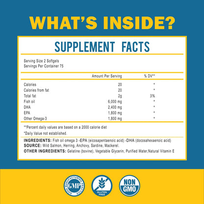 Buy supplements Omega 3 Fish Oil with Maximum EPA DHA - Supports Brain, Liver, Heart & Immunity - Made in The USA - 150 Softgels - Vitaza UK Supplements UK