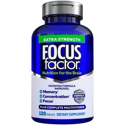 Buy supplements Focus Factor Adults Extra Strength, 120 Count - Brain Supplement for Memory, Concentration and Focus - Complete Multivitamin with DMAE - Vitaza UK Supplements UK