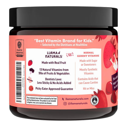 Buy supplements Llama Naturals Kids Multivitamin Gummies | Real Fruit, No Added Sugar Cane | Organic Vegan Toddler Whole Food Vitamins | Vitamin D, C & Beta Carotene Gummy Supplement - Vitaza UK Supplements UK