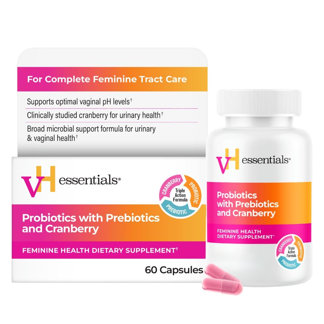 Buy supplements vH essentials Probiotics with Prebiotics and Cranberry Feminine Health Supplement - 60 Capsules - Vitaza UK Supplements UK