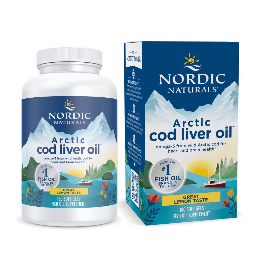 Buy supplements Nordic Naturals Arctic Cod Liver Oil, Lemon - 180 Soft Gels - 750 mg Total Omega-3s with EPA & DHA - Heart & Brain Health, Healthy Immunity - Vitaza UK Supplements UK