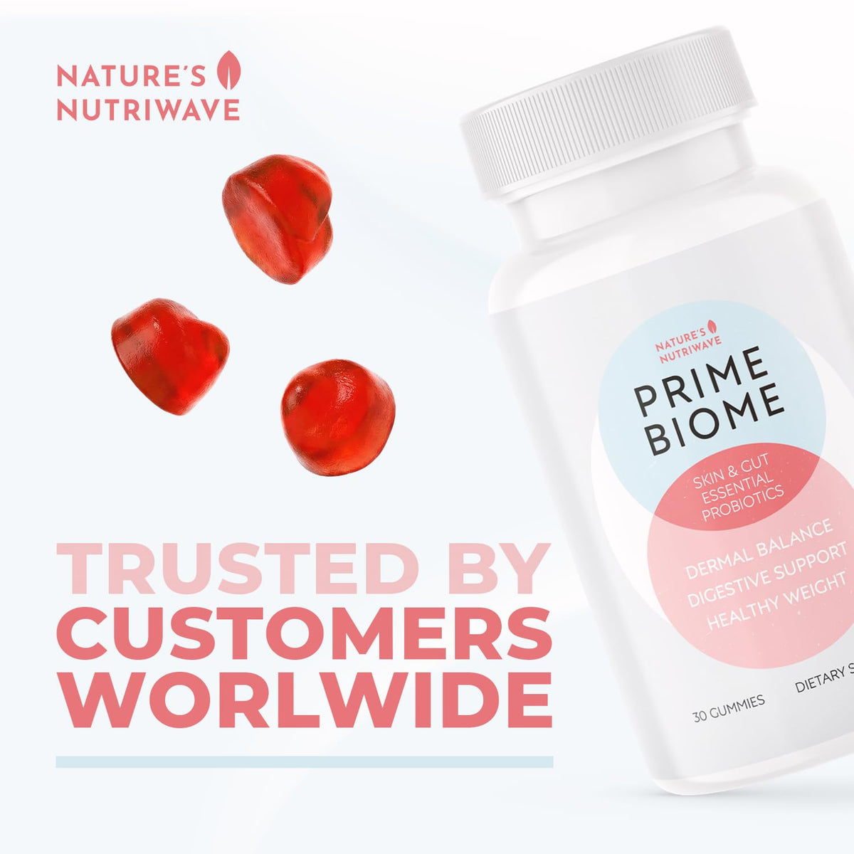 Buy supplements Nature’s NutriWave PrimeBiome Probiotic Gummies – Plant-Based Blend with Inulin, Lion’s Mane, Ginger & More– Non-GMO, No Stimulants, GMP Certified - Vitaza UK Supplements UK